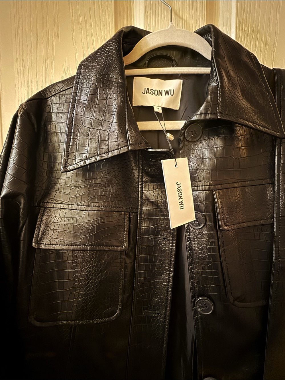 Jason Wu Croc-Embossed faux
Black Leather Trench Coat - Picture 5 of 6